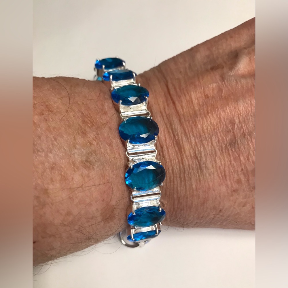 Blue Topaz Stamped 925 Sterling Silver Bracelet